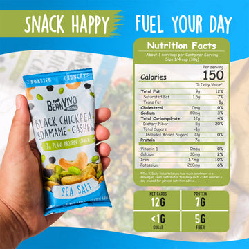 BeanVIVO Plant Based Protein Snacks - Sea Salt Flavor with Dried Edamame, Roasted Cashew and Chickpeas - Non-GMO Crunchy Salad T