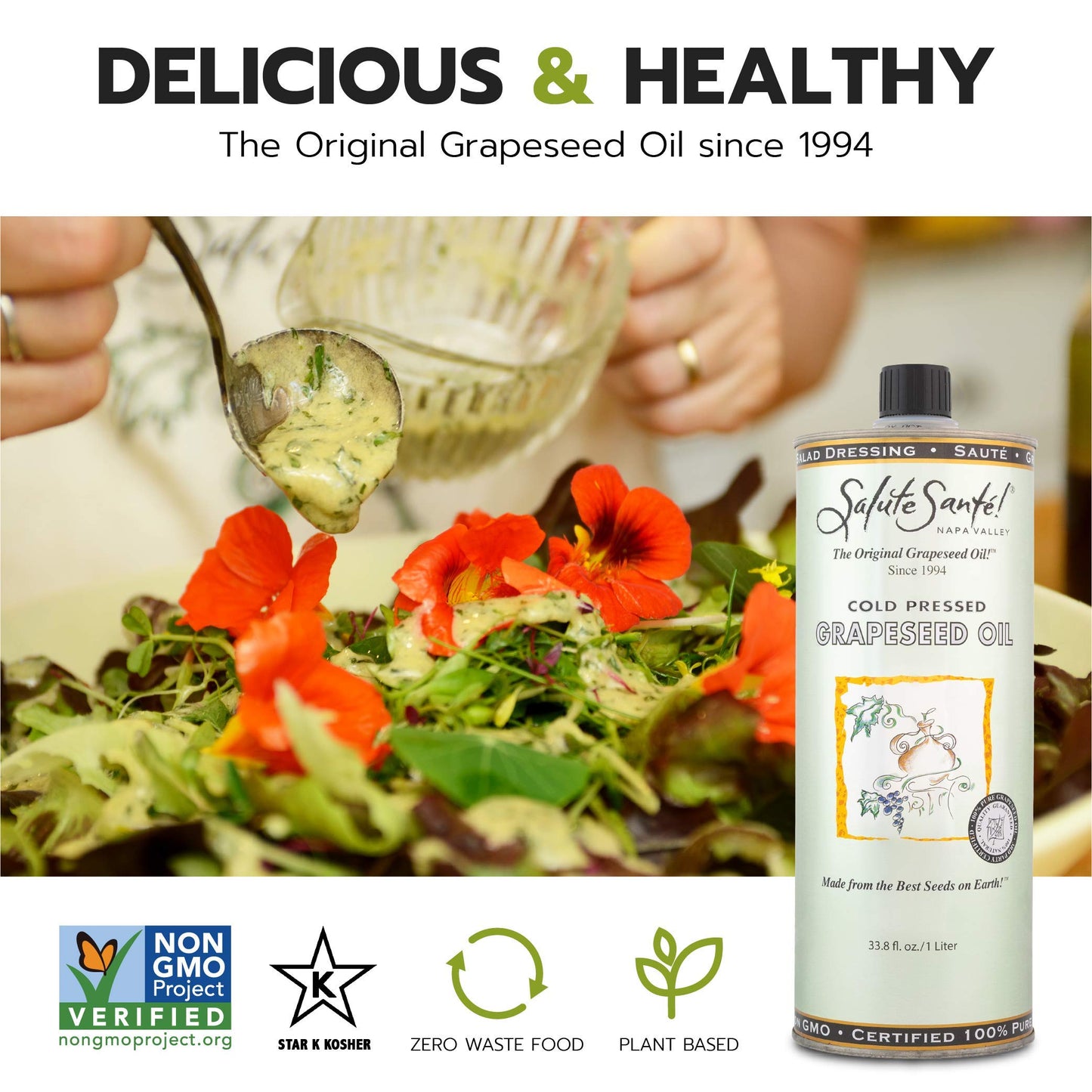 Salute Sante! Cold Pressed G seed Oil, High Smoke Point, 500 ml, Ideal for Frying, Baking & Salad Dressings