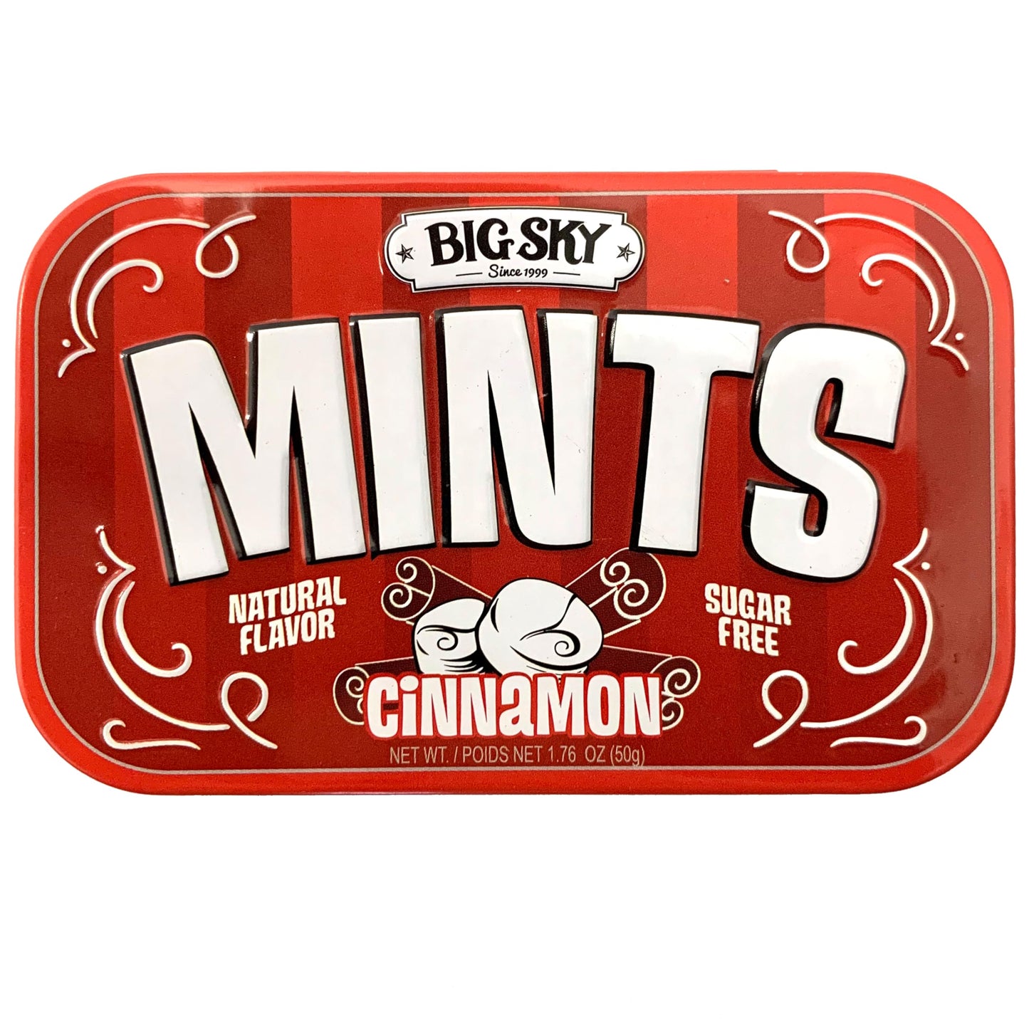 Big Sky Sugar Free Cinnamon Mint Candy, 50G Tin - 6 Count Display Tray