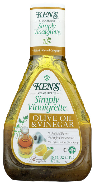 KENS STEAK HOUSE SIMPLY VINAIGRETTE OLIVE OIL & VINEGAR SALAD DRESSING PLASTIC BOTTLE 16 OZ