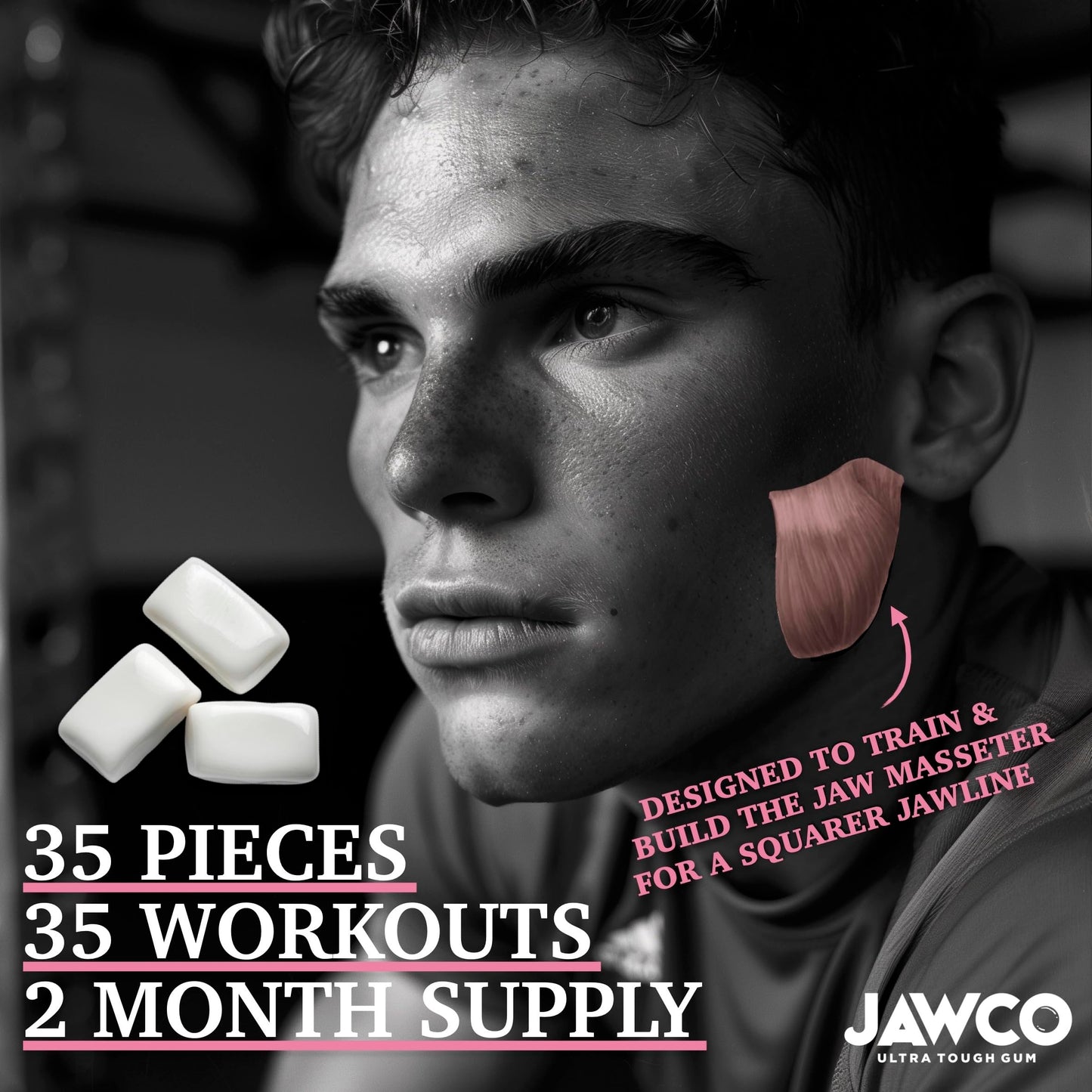 JAWCKO Ultra-Tough Jawline Chewing Gum | Get a Stronger, Squarer Jawline | Bubblegum Jaw Training Hard Gum | 15X Strength | Chis