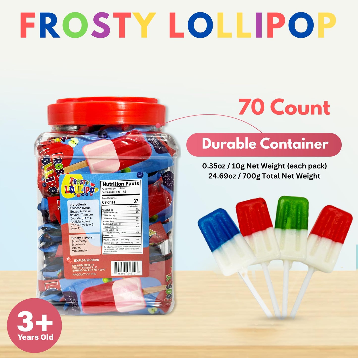 Fresh Finest Popsicle Shaped Ice Cream Lollipops - Individually Wrapped Suckers, Multicolor Lollipops Best For Summer, Goodie Ba