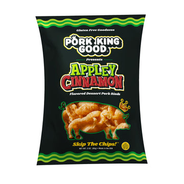 Pork King Good Appley Cinnamon 3 oz Dessert Flavored Pork Rinds - (4 Pack) Sweet and Salty, Gluten Free Snacks