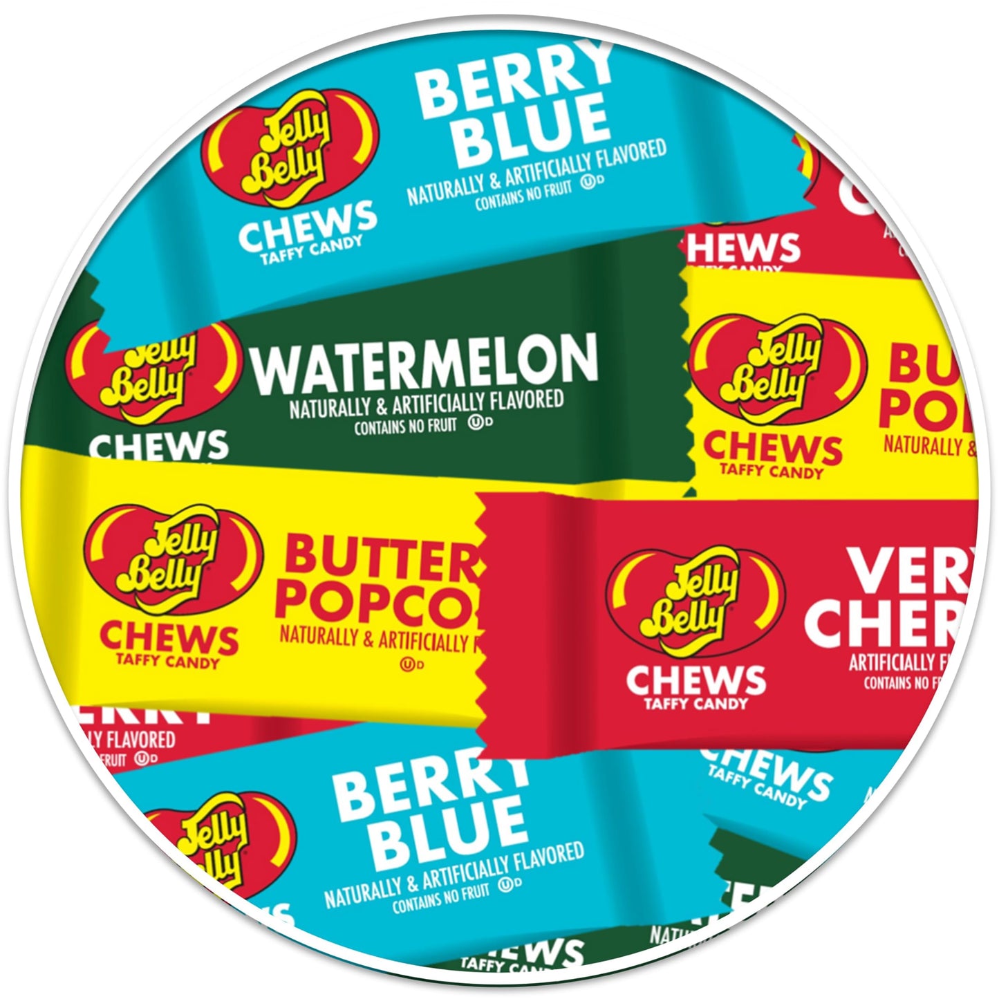 Jelly Belly Chews Taffy Candy Individually Wrapped Bulk Candy Chews - Jelly Belly Buttered Popcorn, Watermelon, Berry Blue and V
