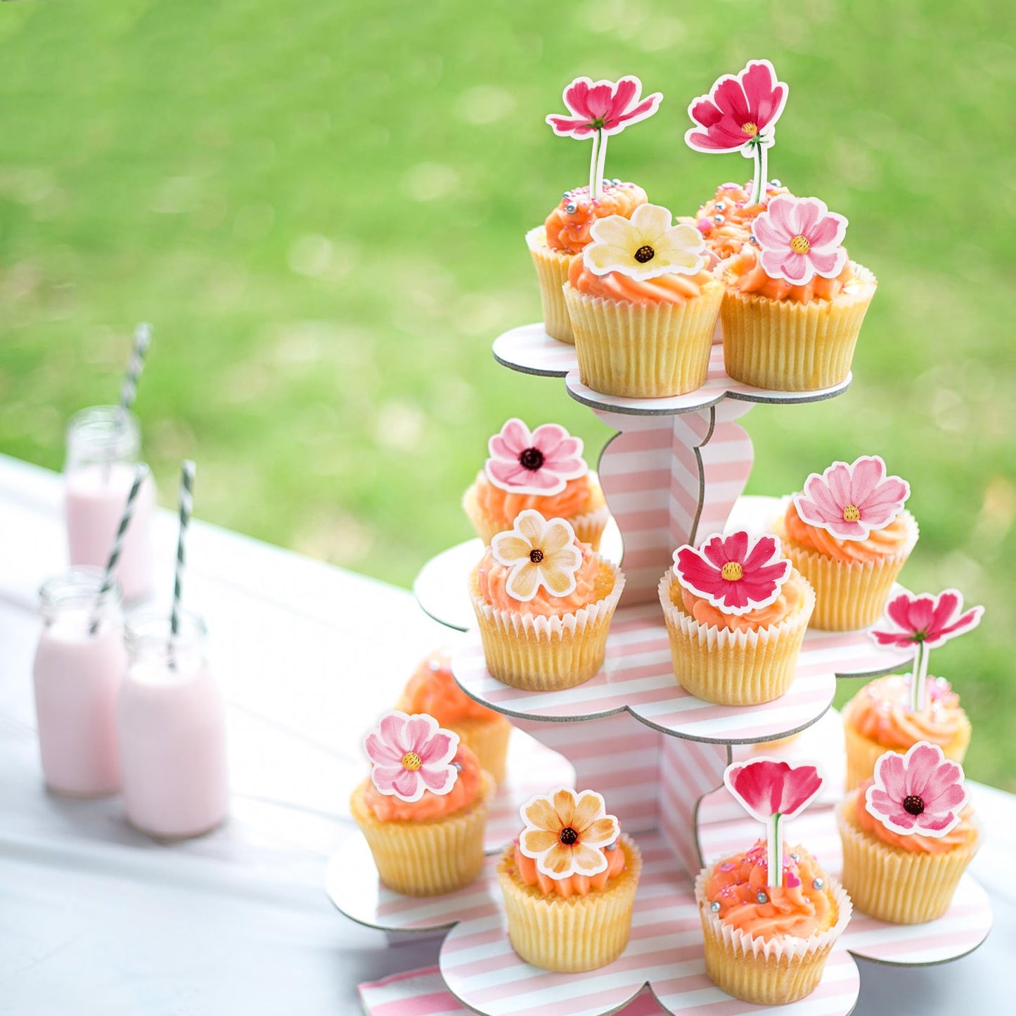 52 Pack Edible Flower Cupcake Toppers Spring Bridal Engagement Baby Shower Birthday Party Cupcake Picks Drink Topper Anniversary
