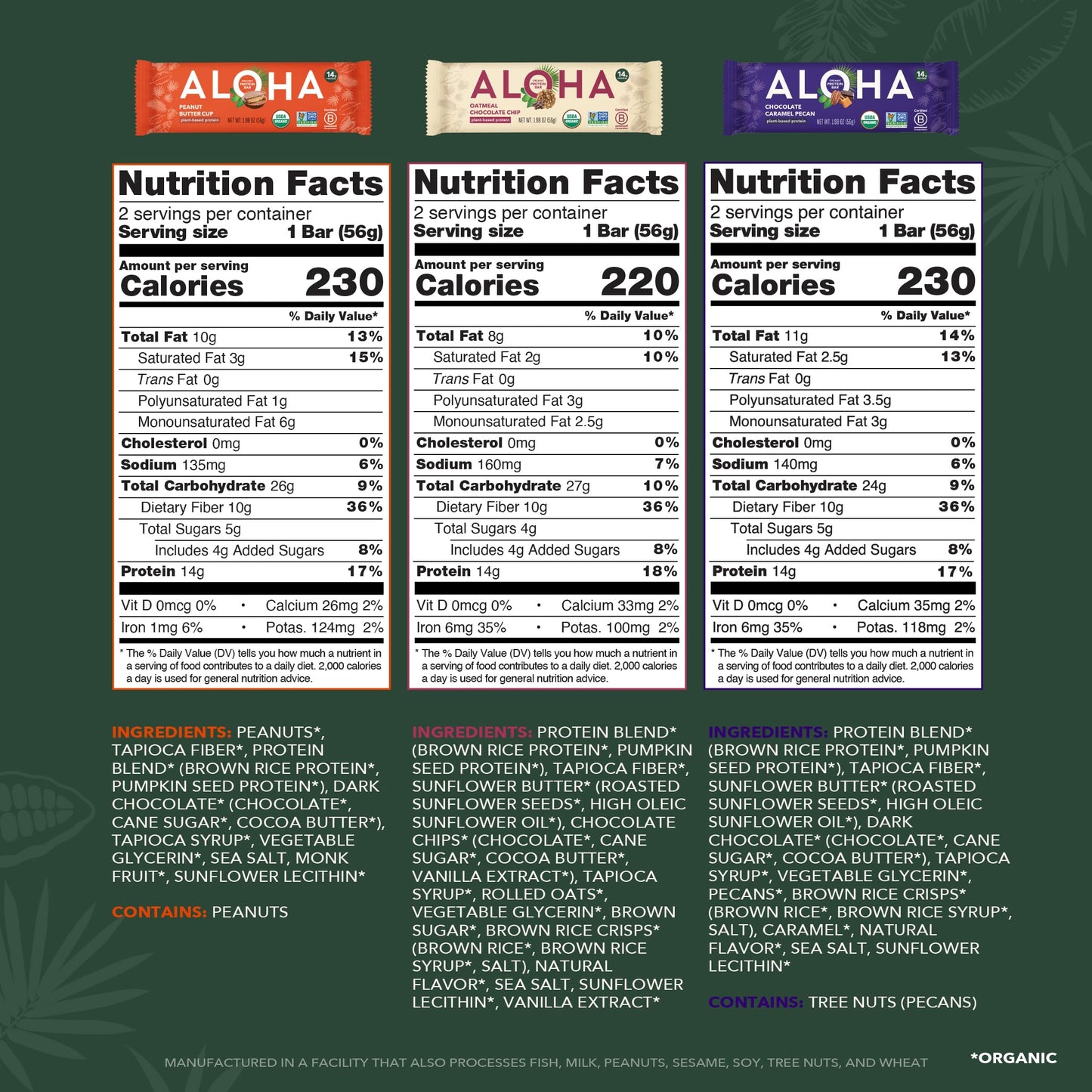 ALOHA Organic Plant Based Protein Bars - Sampler Pack #2-12 Bars  Vegan  Low Sugar  Gluten-Free  Paleo  Low Carb  Non-GMO  No Stevia  No Erythritol