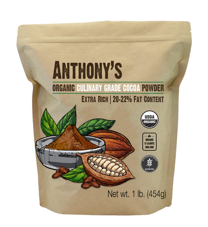 Anthonys Organic Culinary Grade Cocoa Powder, 1 lb, Dutch Processed Baking Cocoa, Gluten Free, Non GMO, Keto Friendly