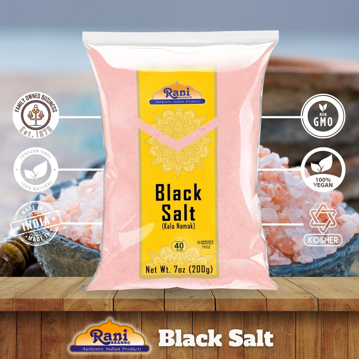 Rani Black Salt Powder (Kala Namak) Mineral 7oz (200g) ~ Unrefined, Pure and Natural | Vegan | Gluten Friendly | NON-GMO | Koshe