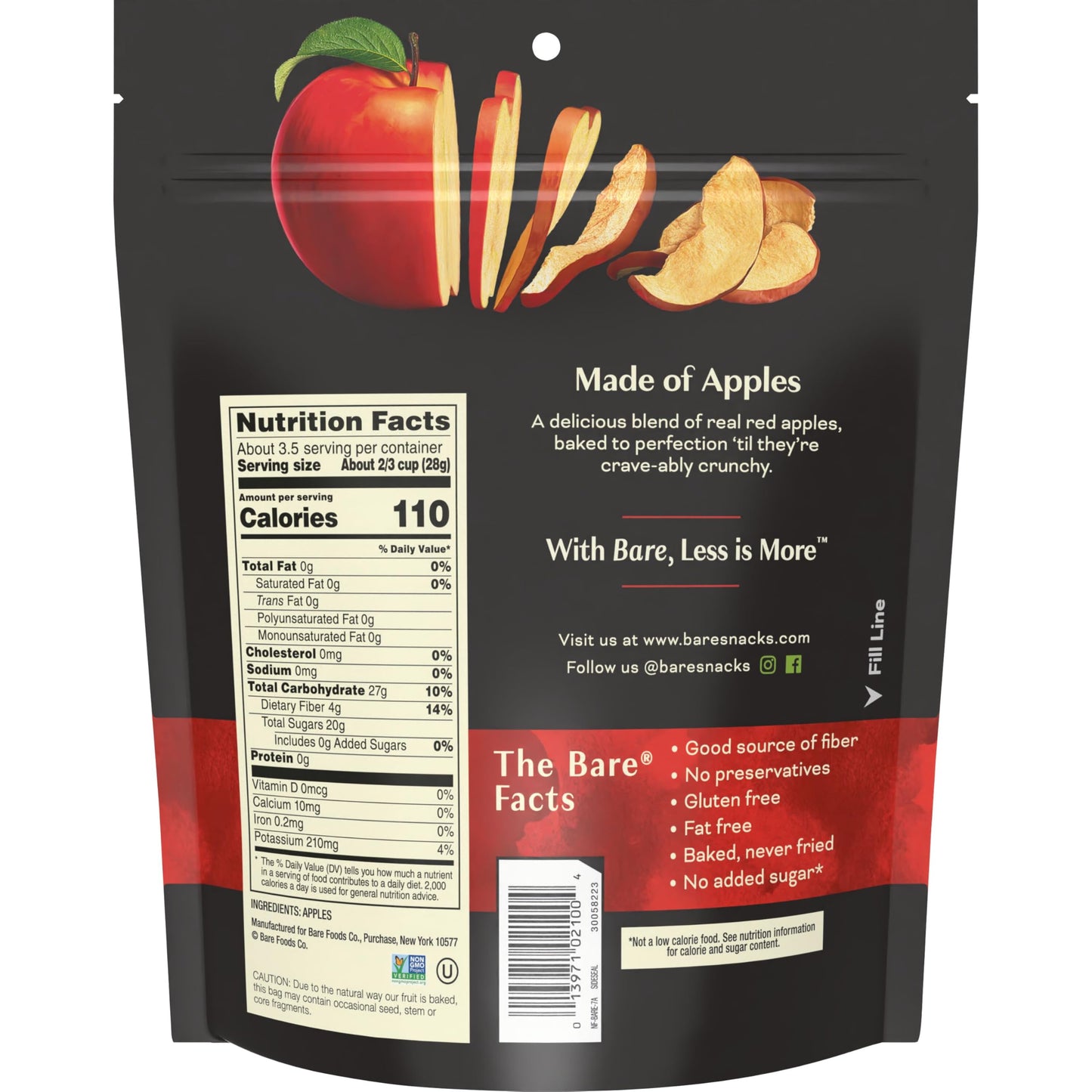 Bare Baked Crunchy Apple Chips, Fujis & Reds, 3.4Oz Bag