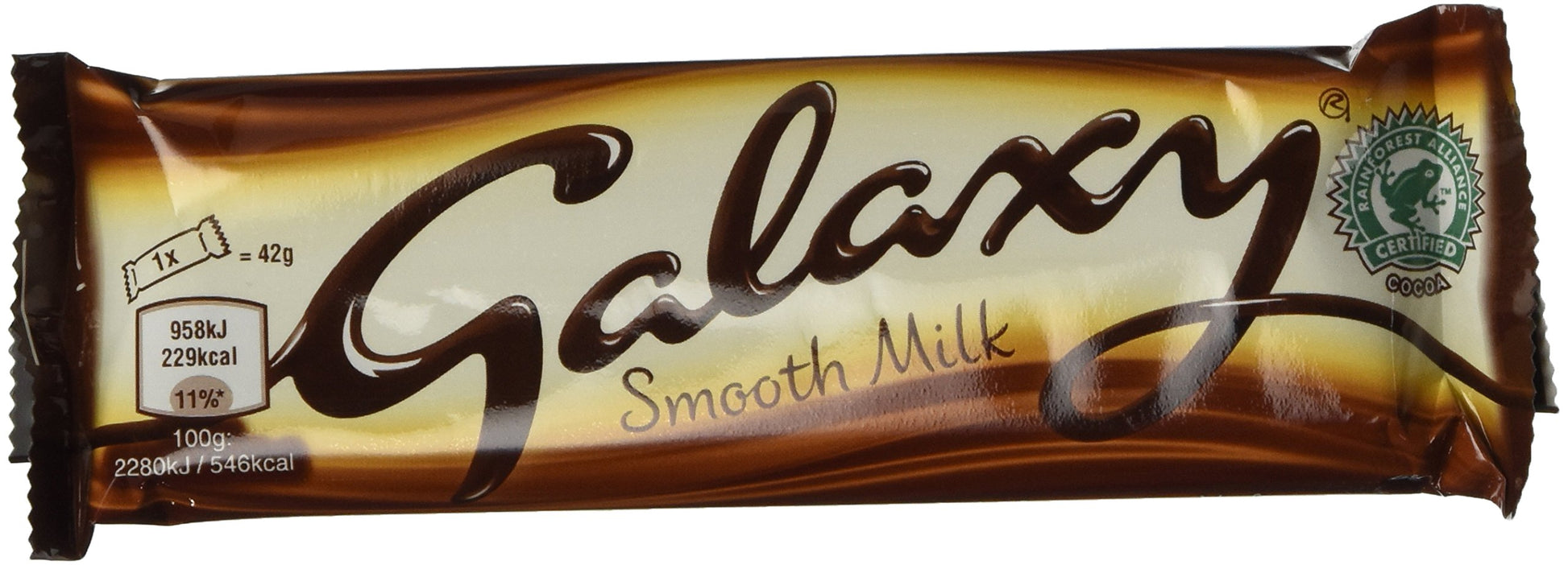 Galaxy, Smooth Milk Chocolate Bar Single 42G Bar (Pack Of 24)