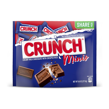 Crunch Minis, Bulk 8 Pack, Milk Chocolate And Crisped Rice, Full Size Holiday Candy Bars, Stocking Stuffers, Individually Wrapped, Resealable Share Size Bag, 9.8 Oz