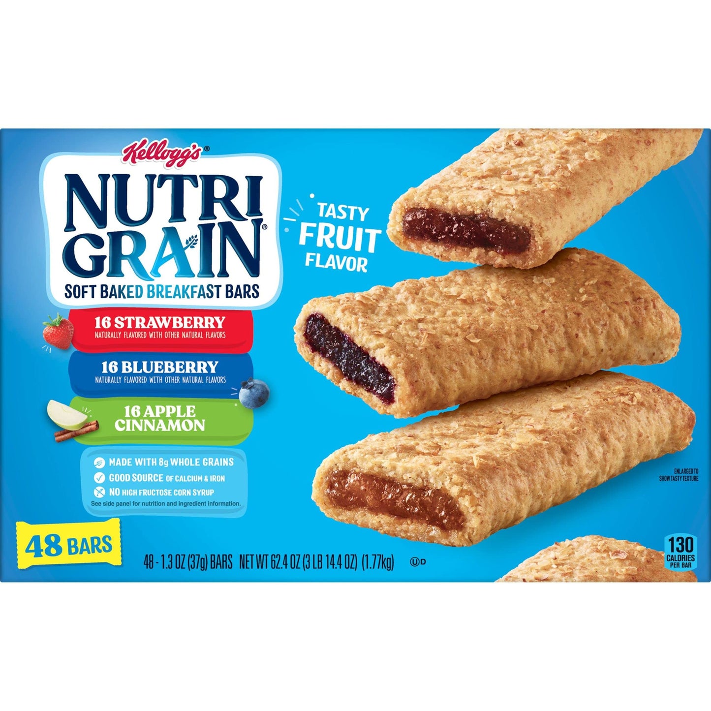 Nutri-Grain Soft Baked Breakfast Bars, Made with Whole Grains, Kids Snacks, Variety Pack, 62.4oz Box (48 Bars)