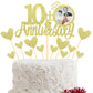 Sumerk 10th Anniversary Cake Topper, 13pcs Gold Glitter Wood Decorations, Medium Size