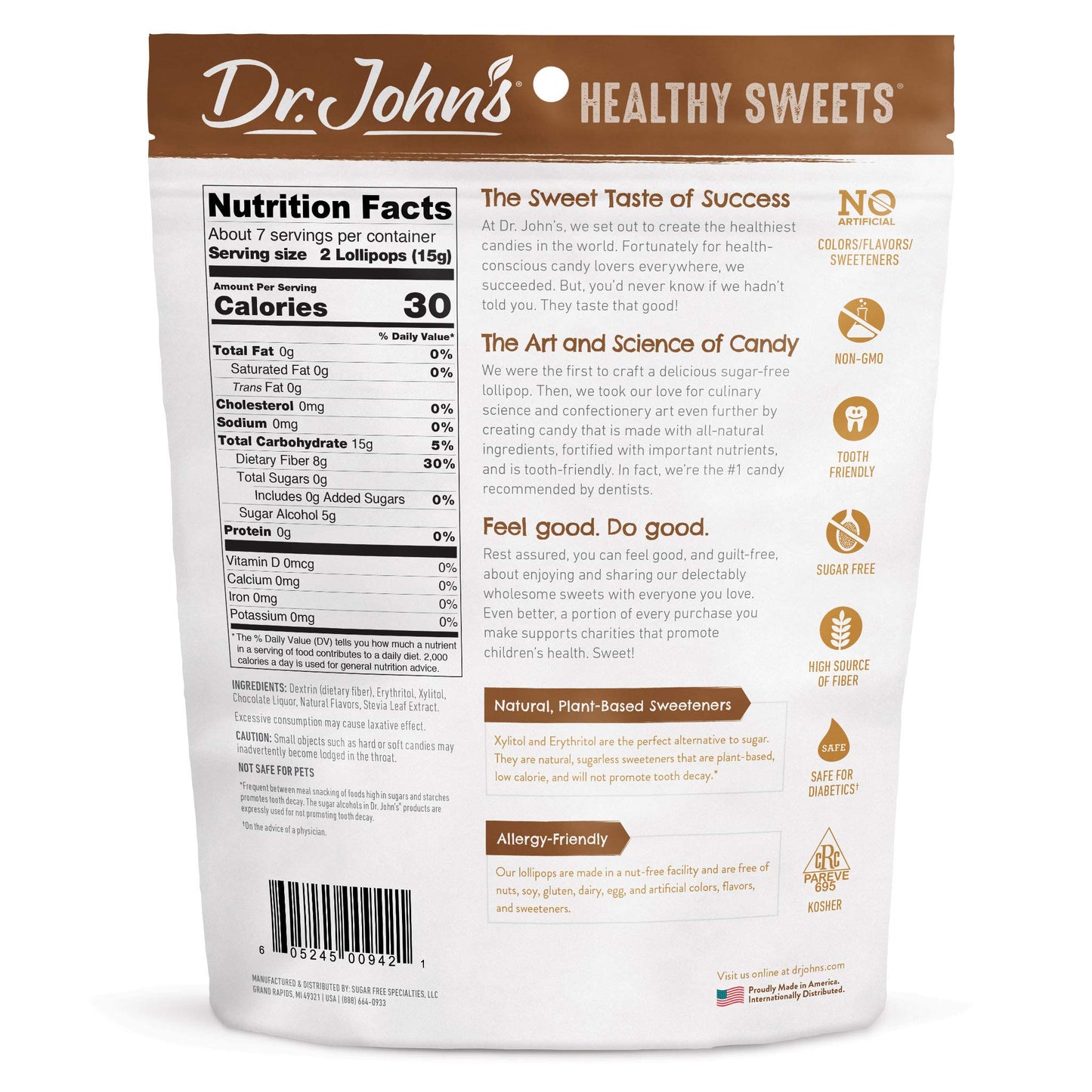 Dr. Johns Healthy Sweets Sugar Free Chocolate Lollipops, 14 Count, 3.85 OZ