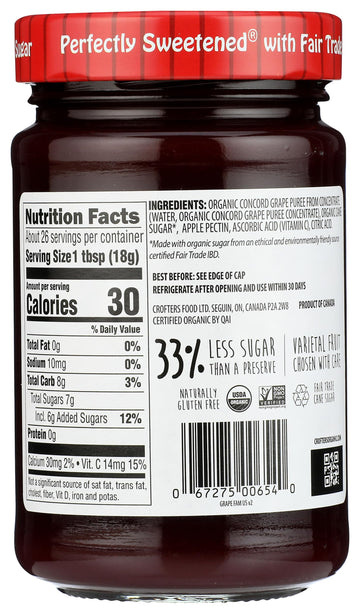Crofters Organic Concord G  Spread, 16.5 oz, 1.03 lb, Premium Fruit Spread