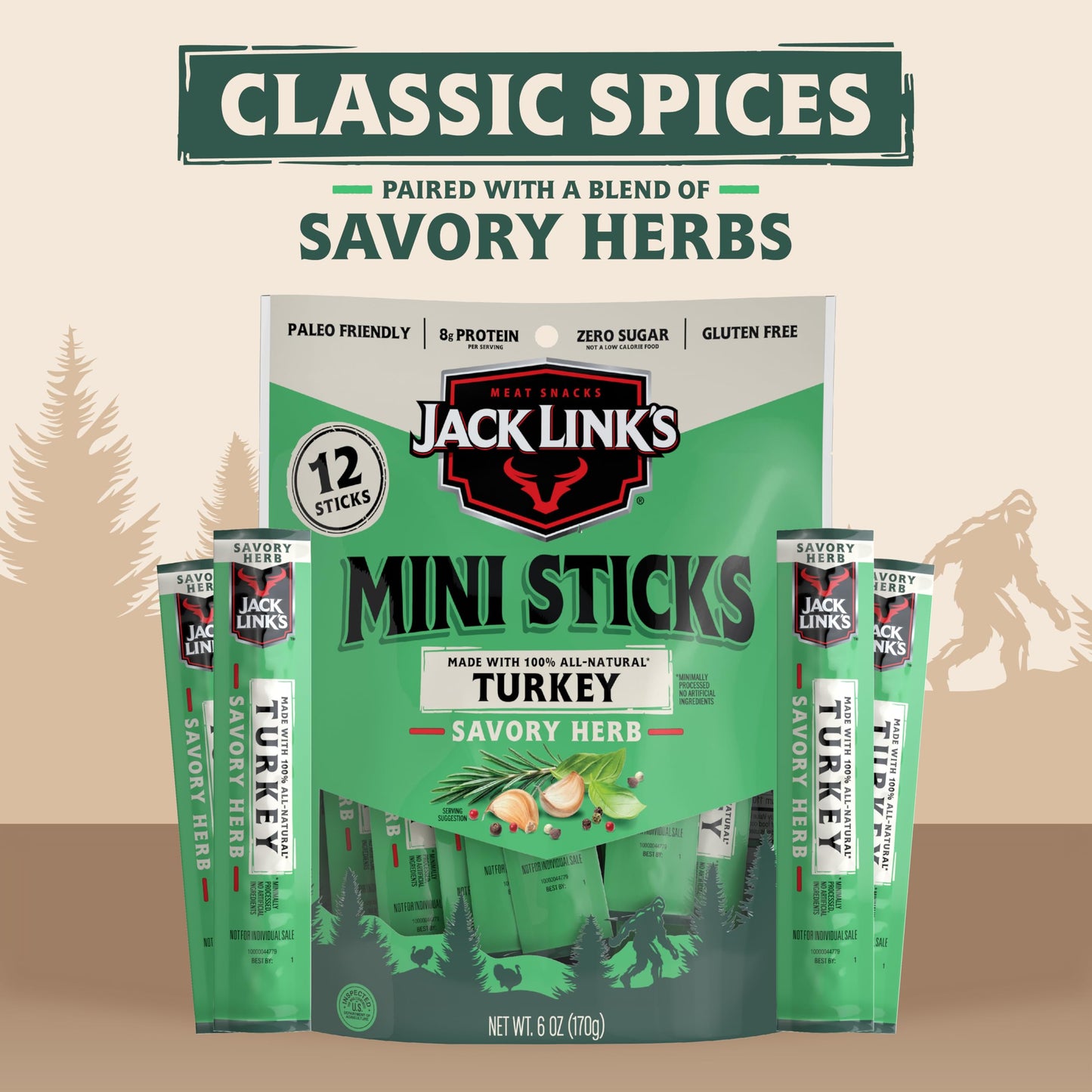 Jack Link'S Mini Turkey Sticks, Savory Herb Flavor - 8G Of Protein Snacks, Under 100 Calories, On The Go Snacking, Keto & Paleo