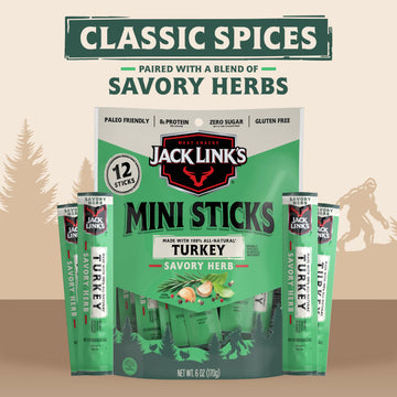 Jack Link'S Mini Turkey Sticks, Savory Herb Flavor - 8G Of Protein Snacks, Under 100 Calories, On The Go Snacking, Keto & Paleo