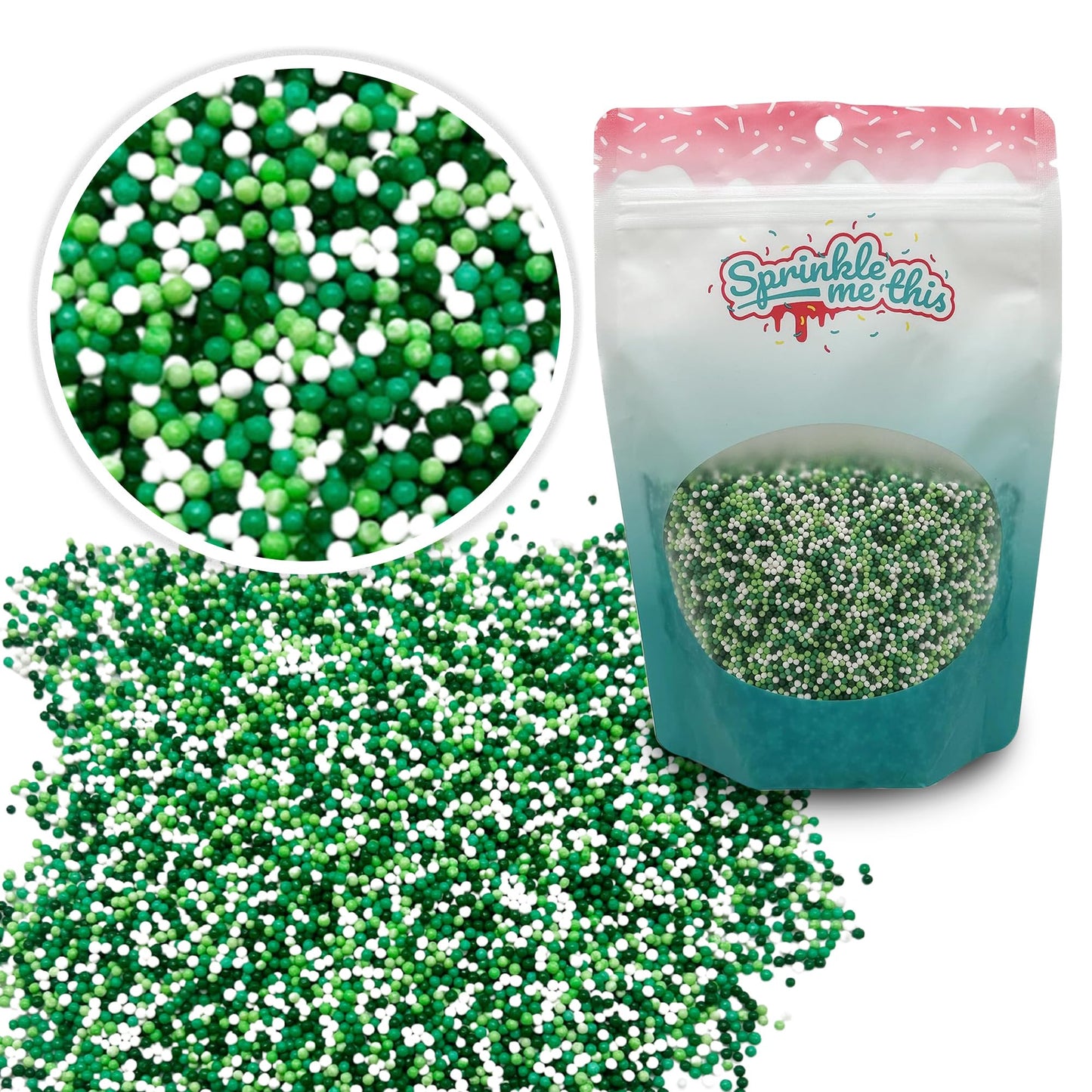 St. Paddy's Pearls | 8 Oz Stand Up Sprinkle Bag | St. Patrick's Day Themed Sprinkle Blend | Mini Sugar Pearls in Green, Lime, an