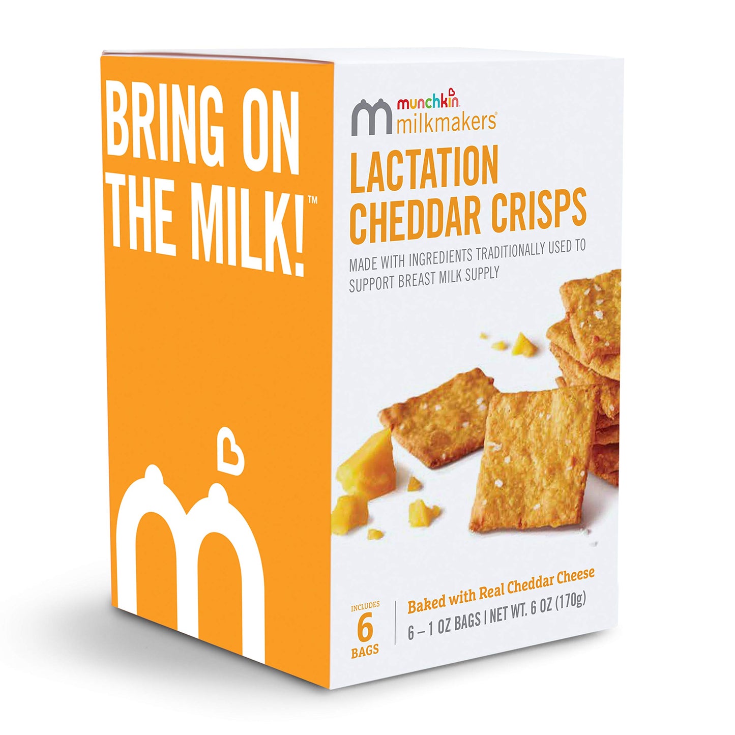 Munchkin Milkmakers Lactation Cheddar Crisps for Breastfeeding Moms with Oats and Flax, 6 Count (Pack of 2)