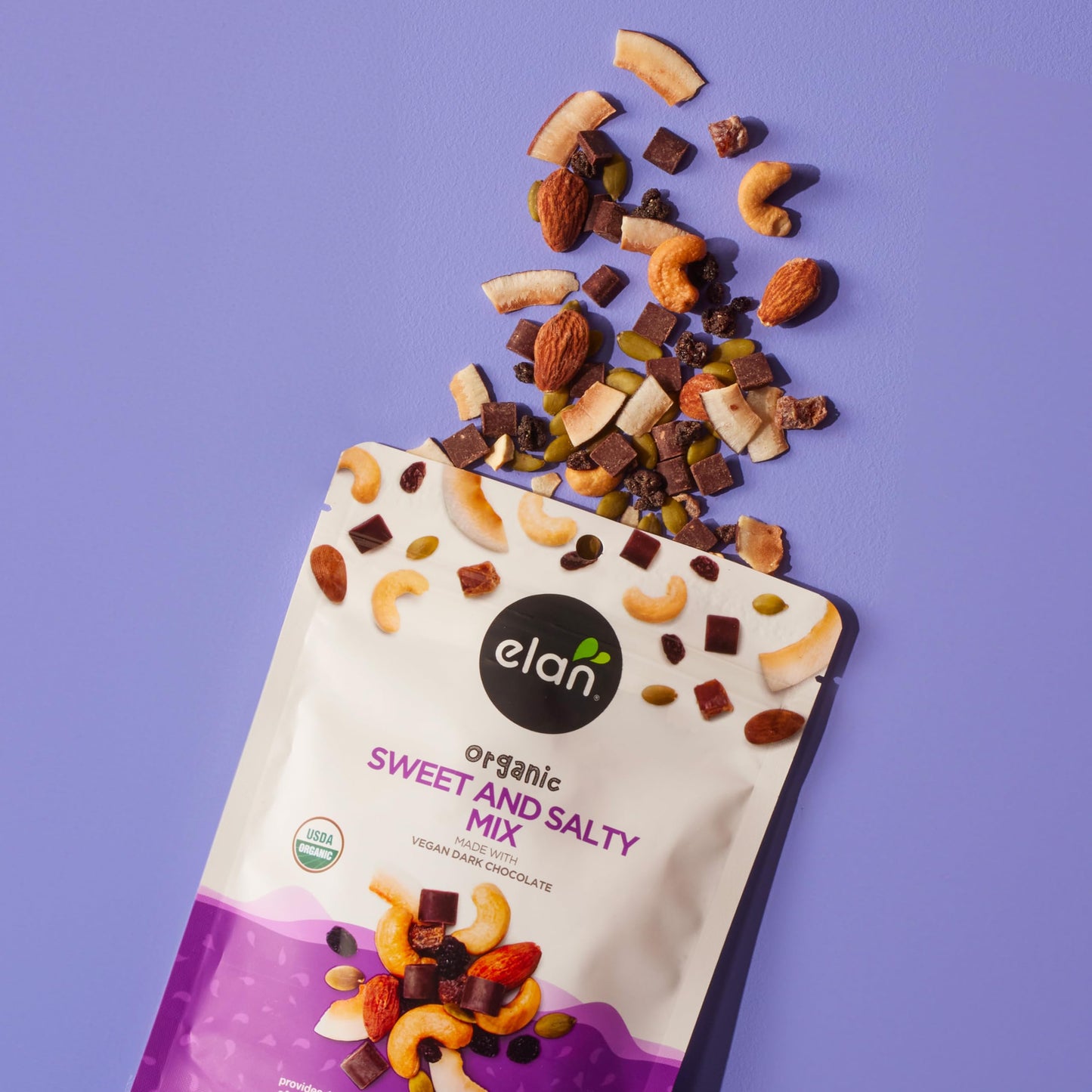 Elan Organic Sweet & Salty Mix, 5.3 Oz, Non-Gmo, Gluten-Free, Vegan, Kosher, Vegan Dark Chocolate, Dried Fruits (Raisins, Dates)