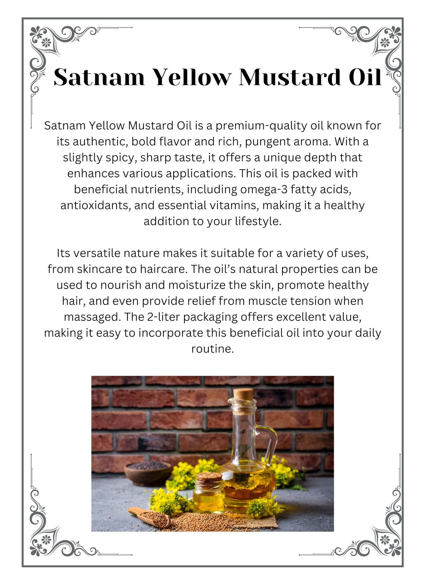 Yellow Mustard Oil 2Ltr (68 Fl.Oz) |100% Pure And Argemone Oil|