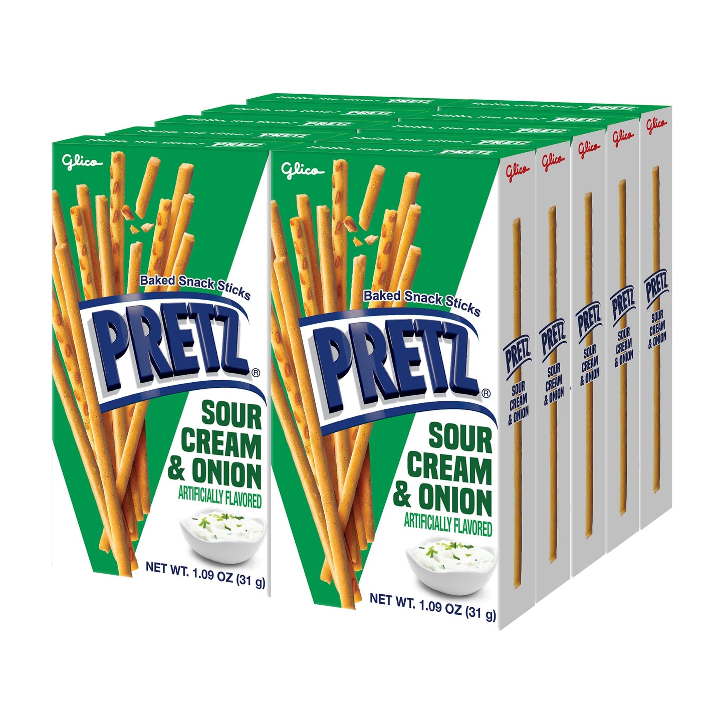 Glico Pretz Sour Cream & Onion, 1.09 oz (Pack of 10)