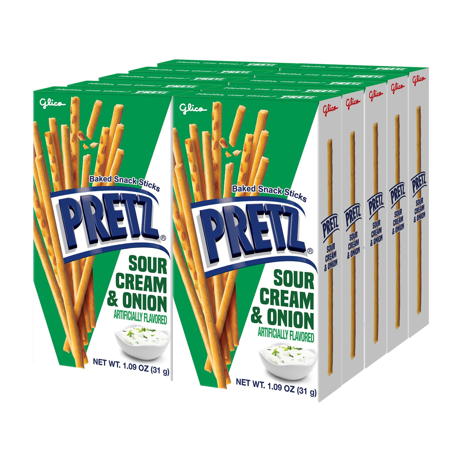 Glico Pretz Sour Cream & Onion, 1.09 oz (Pack of 10)