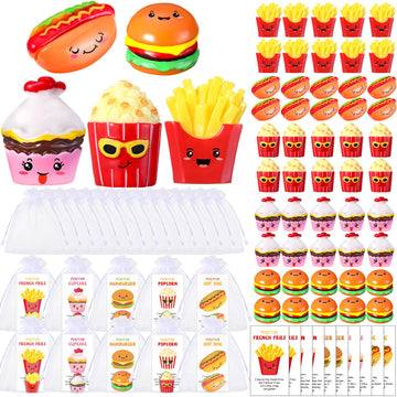 CroBlissful 100 Sets Inspirational Positive Food Mini Gifts for Coworker Bulk Hamburger French Fries Cupcake with Positive Card 