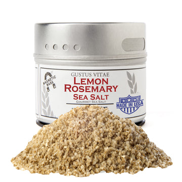 Gustus Vitae Lemon Rosemary Sea Salt | All Natural | 1 Ounce | Silver Magnetic Tin