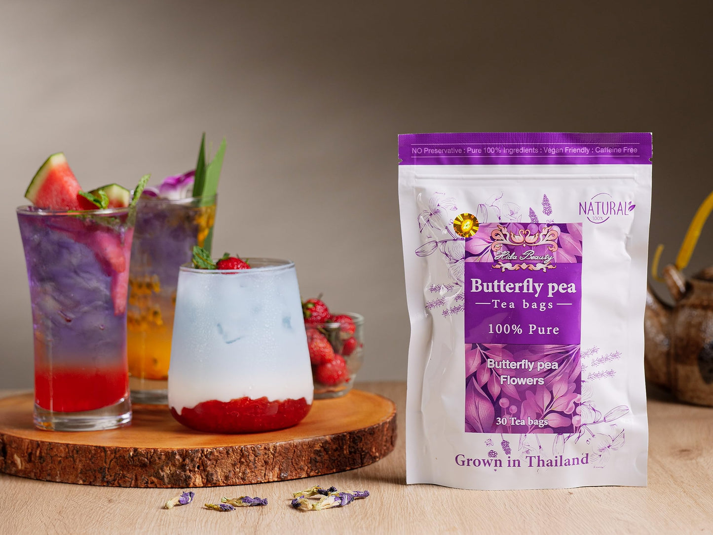 Hida Beauty Butterfly Pea Flower Tea - 30 Teabags, Herbal, Blue Color, Perfect for Drinks and Baking
