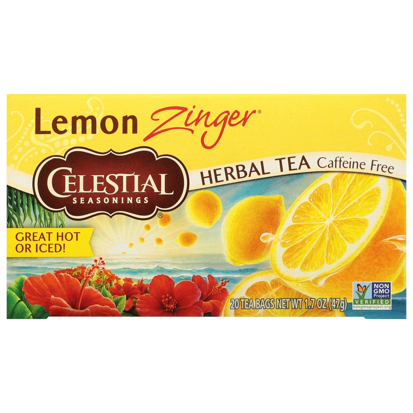 Celestial Seasonings Lemon Zinger Herbal Tea, Caffeine-Free, 20 Tea Bags, 20 Count
