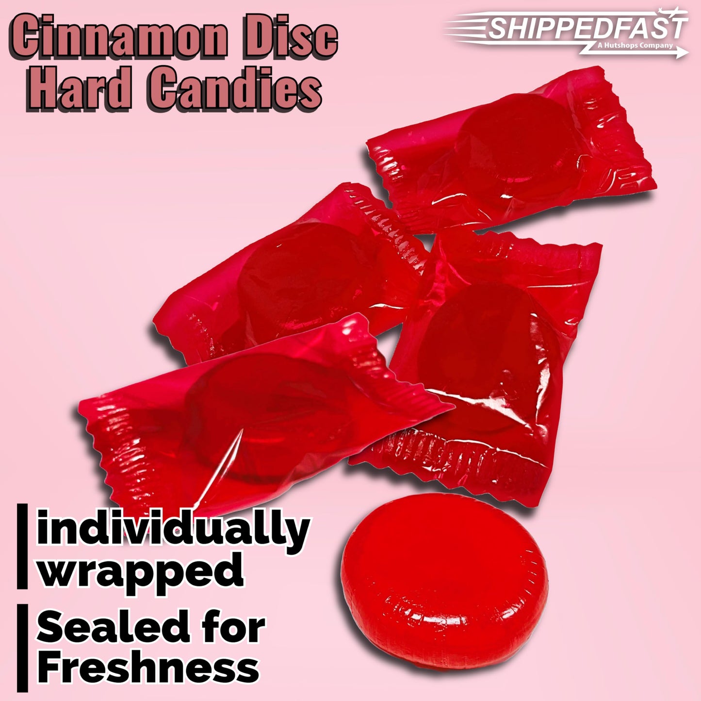 Shippedfast Cinnamon Discs Hard Candies - Individually Wrapped, 2 Pound Bag