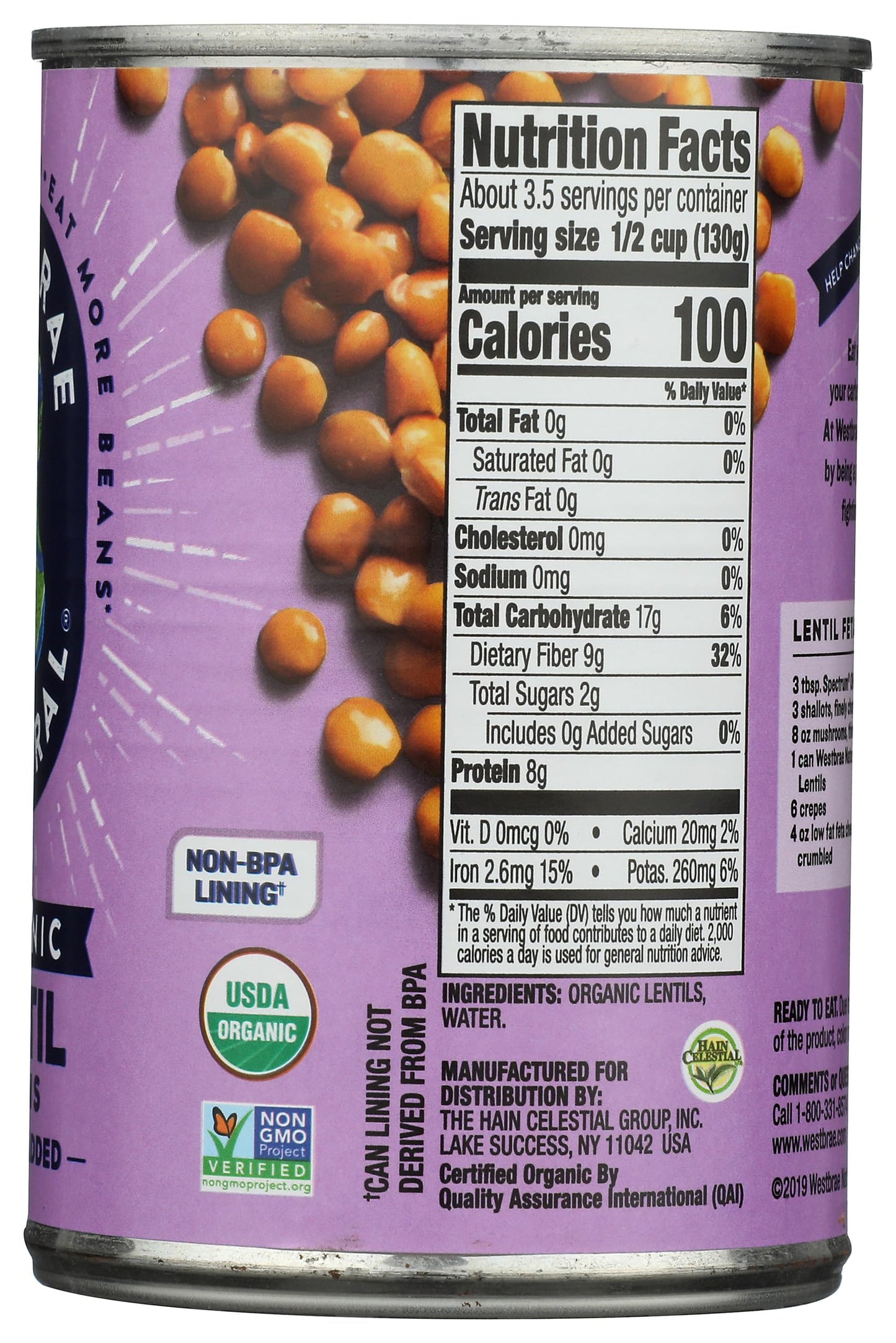 WESTBRAE NATURAL Organic Lentils, 15 OZ
