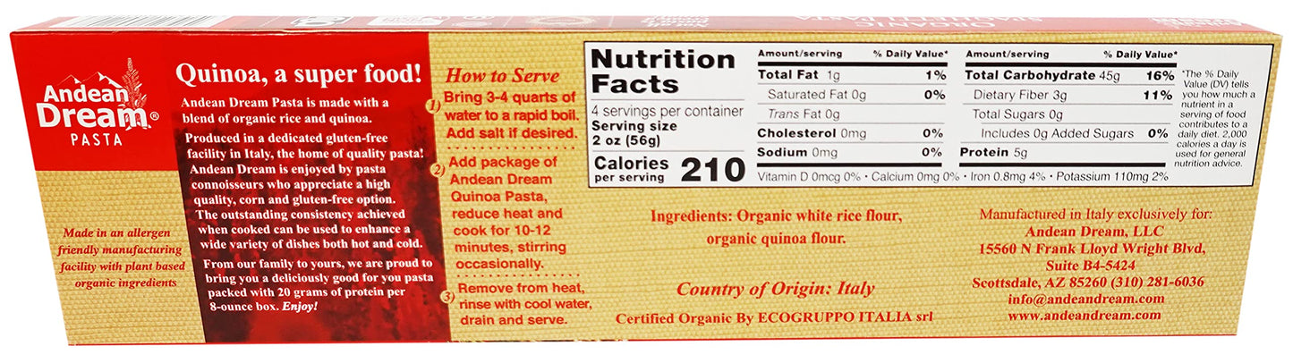 Andean Dream Org Spaghetti Quinoa Pasta Gluten Free ,8 Oz(Pack Of 12)