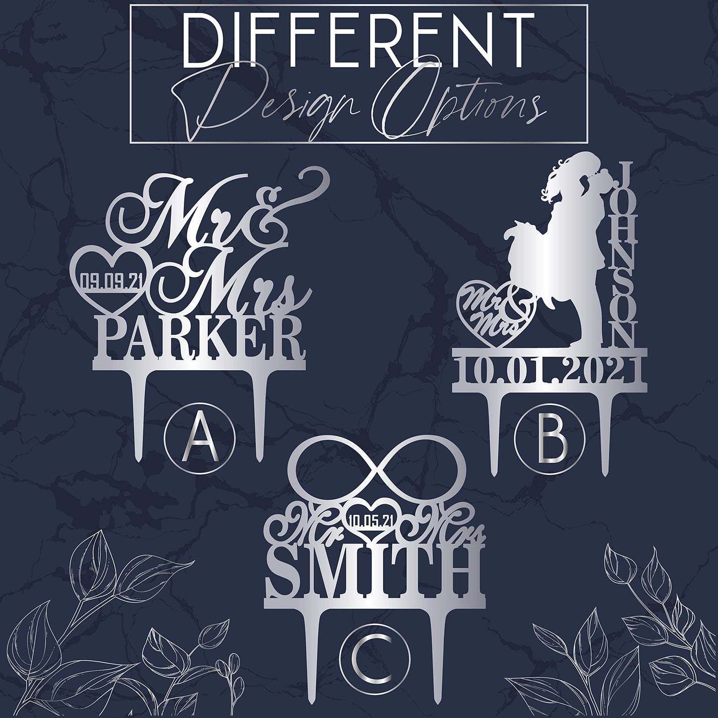 Wedding Cake Toppers, Personalized Mr & Mrs Heart, Wedding Date & Last Name To Be Bride & Groom | Mirrored Cake Toppers, Wedding