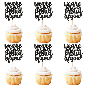 24 Pack 2025 Graduation Cupcake Toppers We are So Proud Of You Cupcake Picks for 2025 Graduation Theme Birthday Party Supplies D