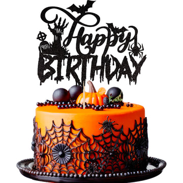 1 Pcs Halloween Happy Birthday Cake Topper Glitter Spooky Rip Zombie Hand Spider Bat Halloween Cake Pick For Halloween Theme Bab