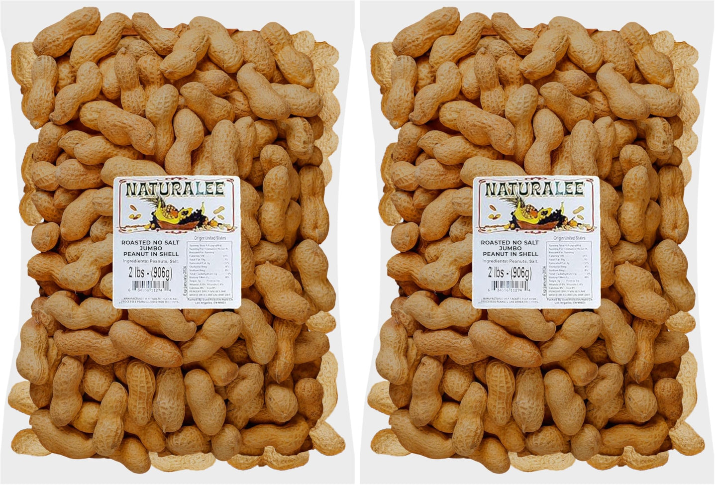 Naturalee Peanuts, In Shell 2 lbs - Roasted, No Salt - Natural Healthy Snack (Pack of 2)
