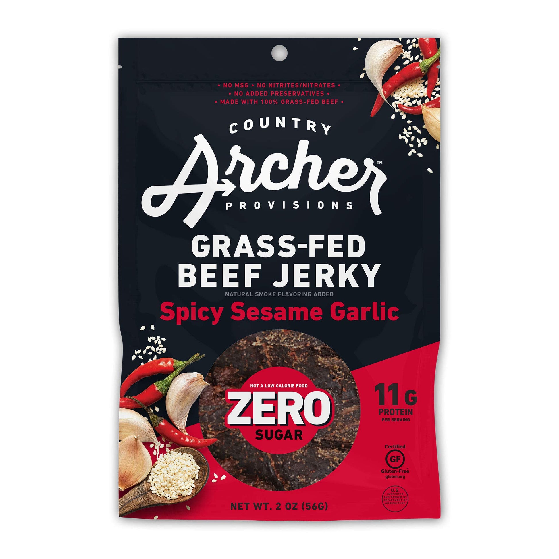 Country Archer Grass Fed Beef Jerky - Zero Sugar Beef Jerky, Sugar Free Beef Jerky Snack Pack, Beef Jerky Bulk, Individual Beef