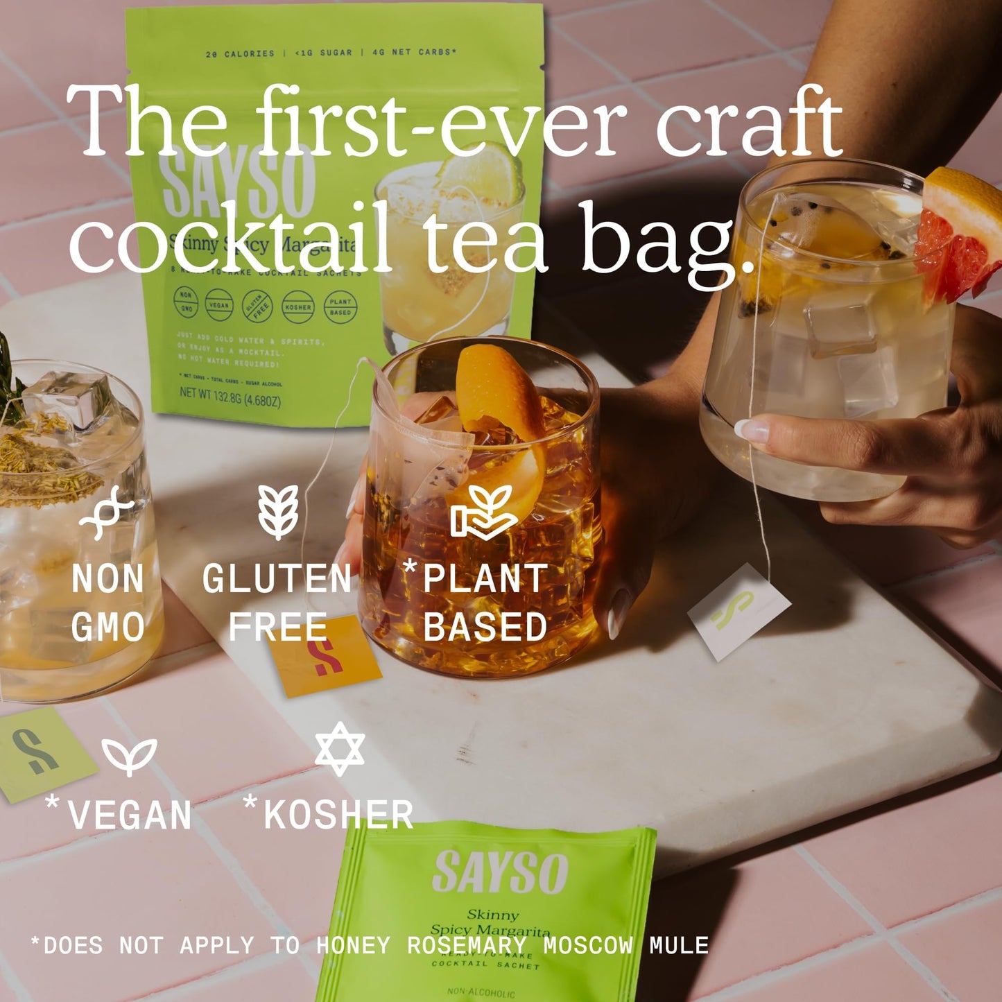 SAYSO Cocktail Tea Bags - Skinny Spicy Margarita, Honey Rosemary Mule & Cardamom Paloma - 24 Count (Pack of 3) - Organic Ingredients