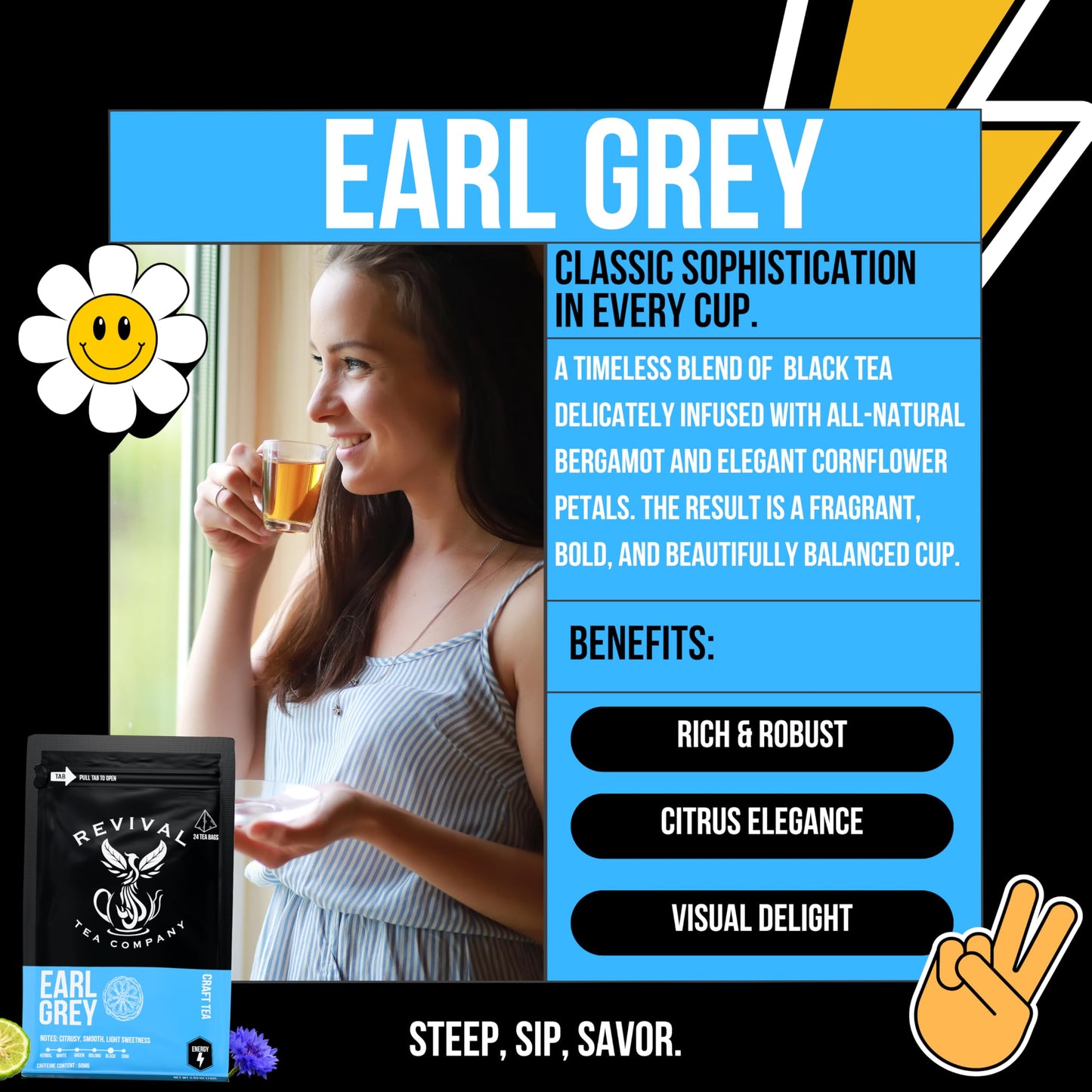 REVIVAL TEA COMPANY Earl Grey Tea - Black Tea Blend with Bergamot - 24 Tea Bags