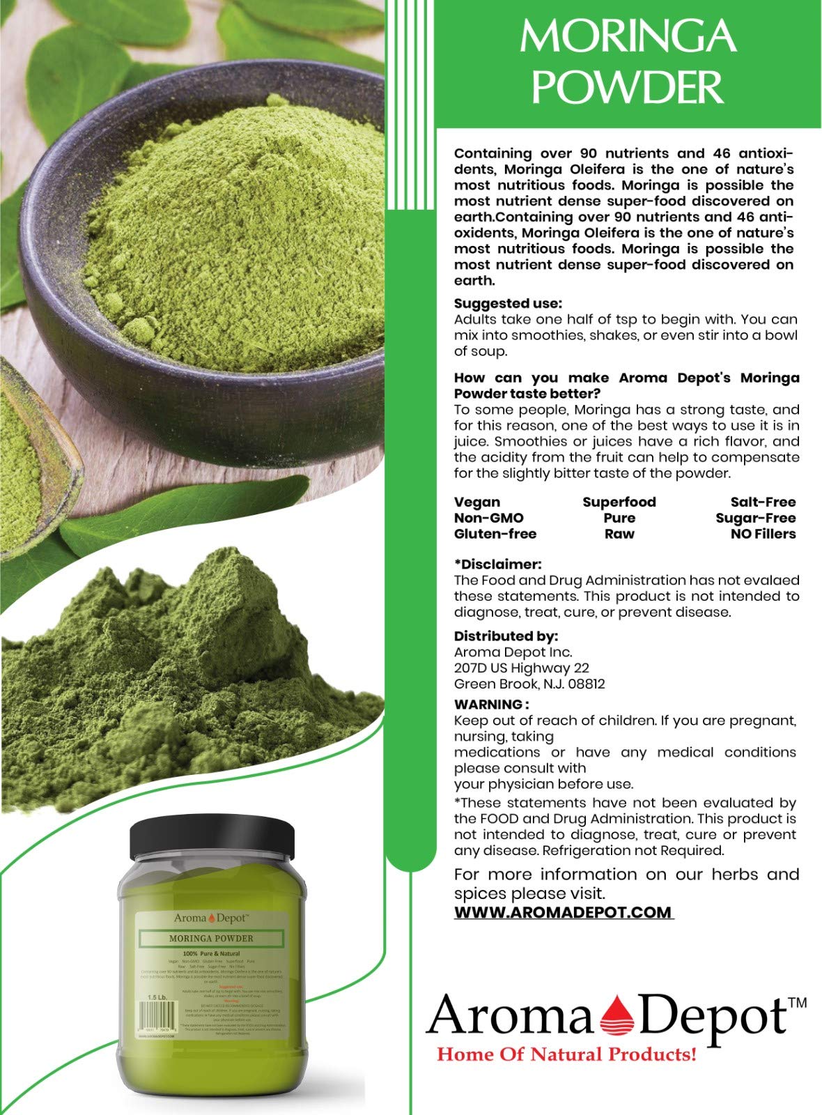 5 Lbs. Moringa Powder. Raw Natural Keto, Vegan, Rich In Vitamin C - Recommended For Use In Food, Tea, Juice, Or Coffee - Non-Gmo