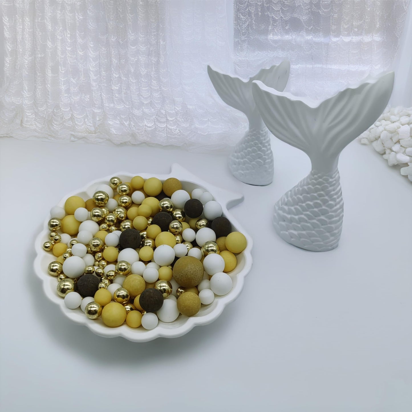 Edible Brown & Yellow & White & Gold Sugar Pearls Sprinkles Candy Mix Size Pearls Cake Decorations Cupcake Toppers Decorating Pe