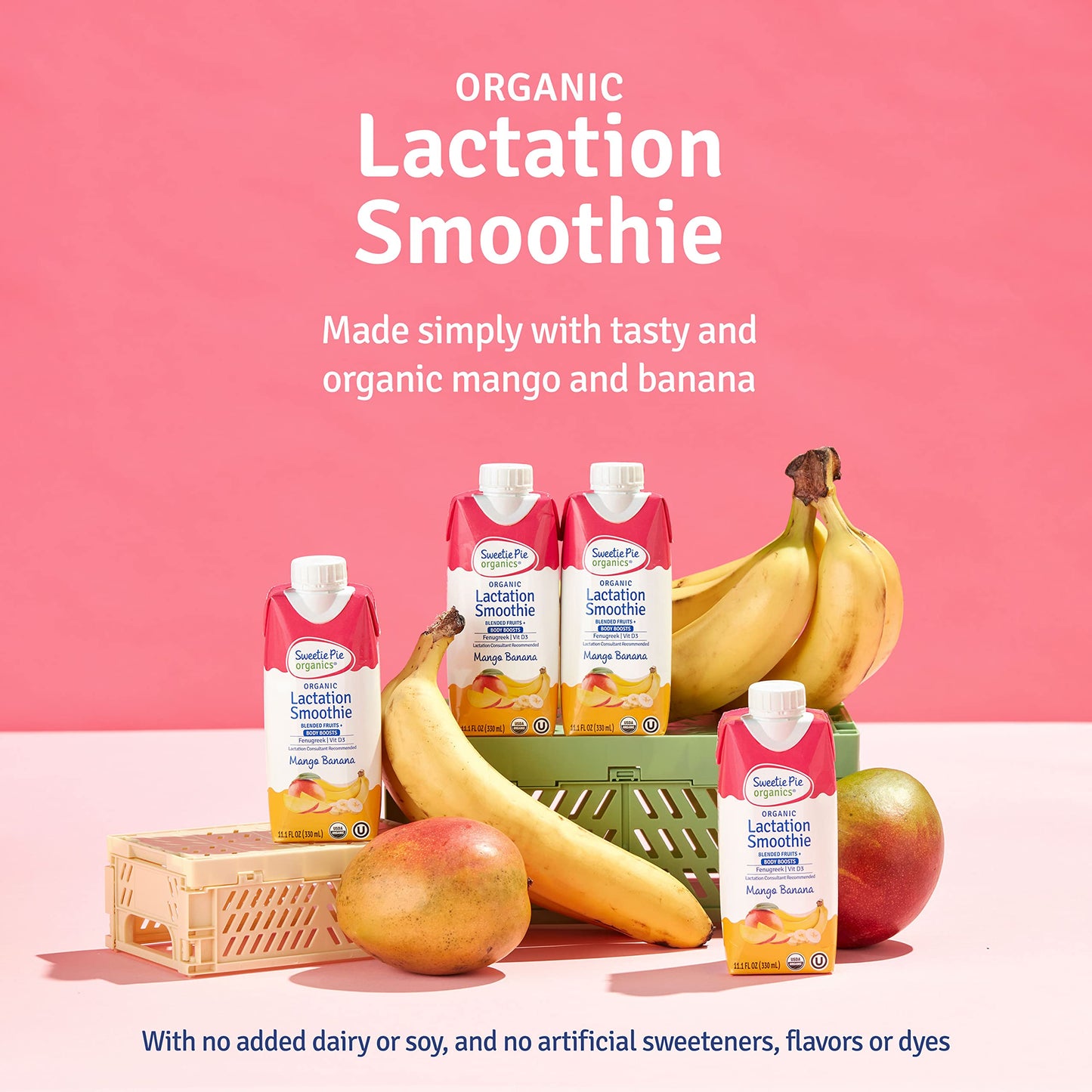 Sweetie Pie Organics Lactation Smoothie, Mango Banana, 11.1 Fl Oz, 4 Pack, No Artificial Sweeteners, Model SP1304
