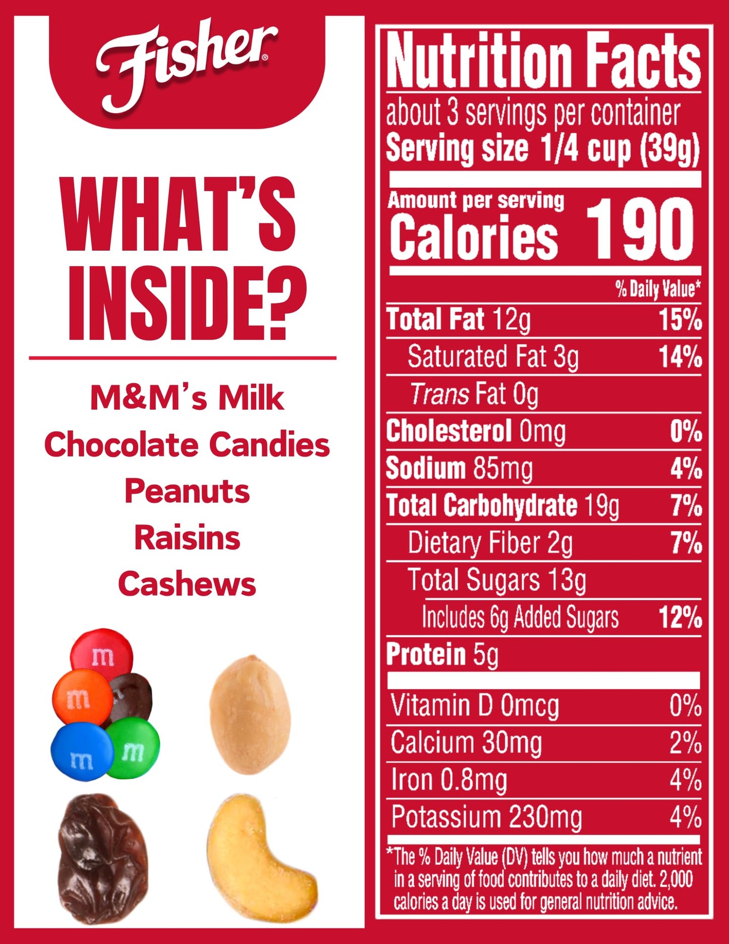 Fisher Snack Summit Trail Mix, 4 Ounces (Pack of 6), Peanuts, Milk Chocolate Candies, Raisins, Cashews, Resealable Pouches