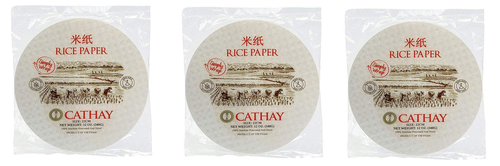 Cathay Fresh Spring Roll Rice Paper Wrappers, Rice Paper Wrappers For Fresh Roll-30 Sheets Each, Non-Gmo, Low Carb, Vietnamese S