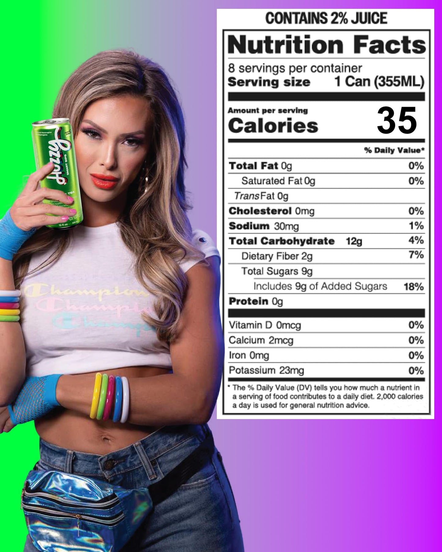 Huzzy Smart Sips Non-  ic Long Island Inspired Functional Cocktails - Low Calorie, Low Carb - 4 Pack
