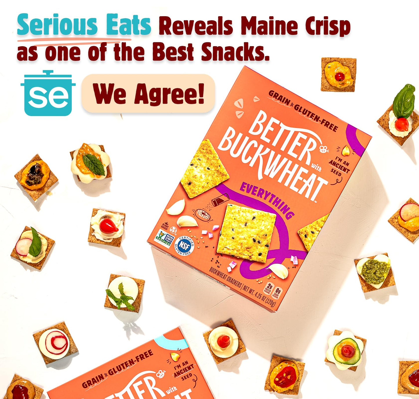 Better with Buckwheat Sea Salt Crackers, 6-Pack - A Complete Protein, Gluten-Free Crackers, Healthy Snack Crackers, Grain-Free,