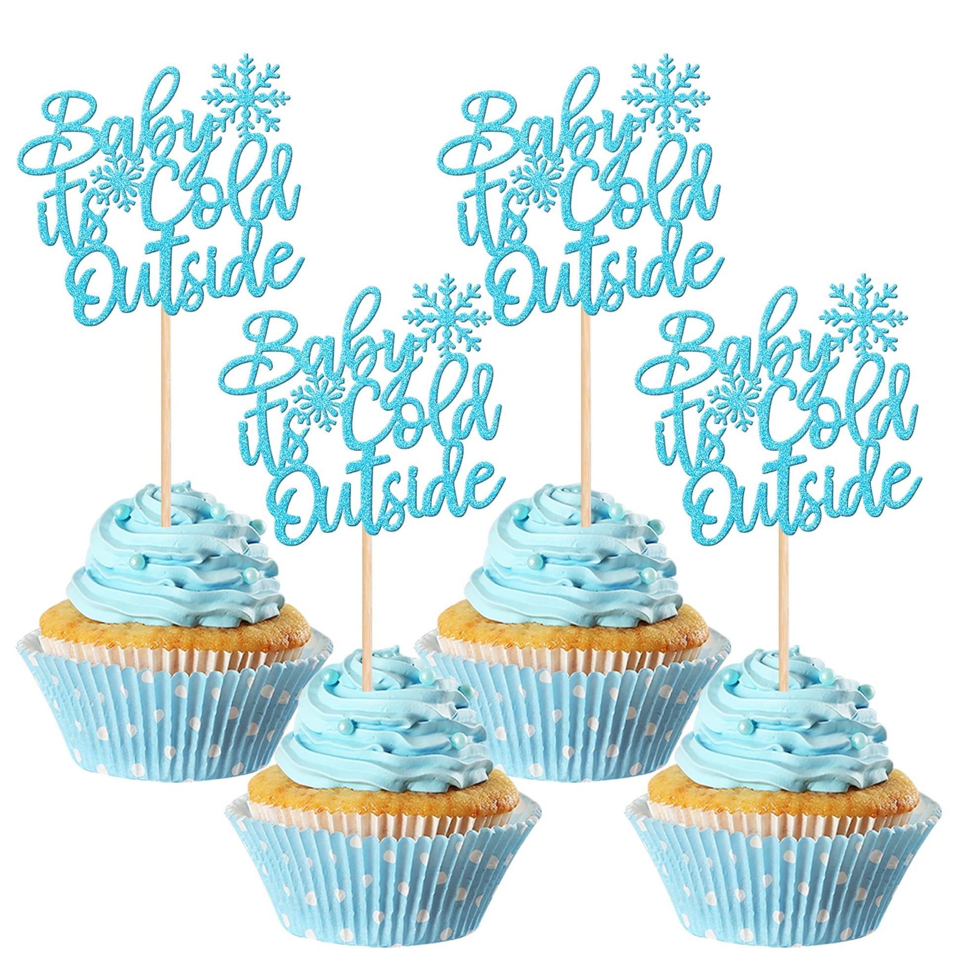 30 PCS Baby It's Cold Outside Snowflake Cupcake Toppers Glitter Winter Frozen Theme Cupcake Picks for Winter Wonderland Shower B