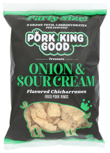 Pork King Good Onion & Sour Cream Pork Rinds 7 OZ FAMILY SIZE (Chicharrones - Keto Snacks)